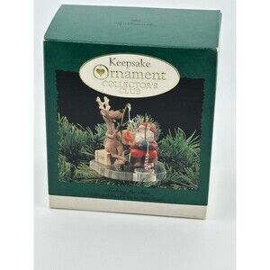 HALLMARK Keepsake 1995 FISHING FOR FUN Santa Reindeer CHRISTMAS ORNAMENT VTG New